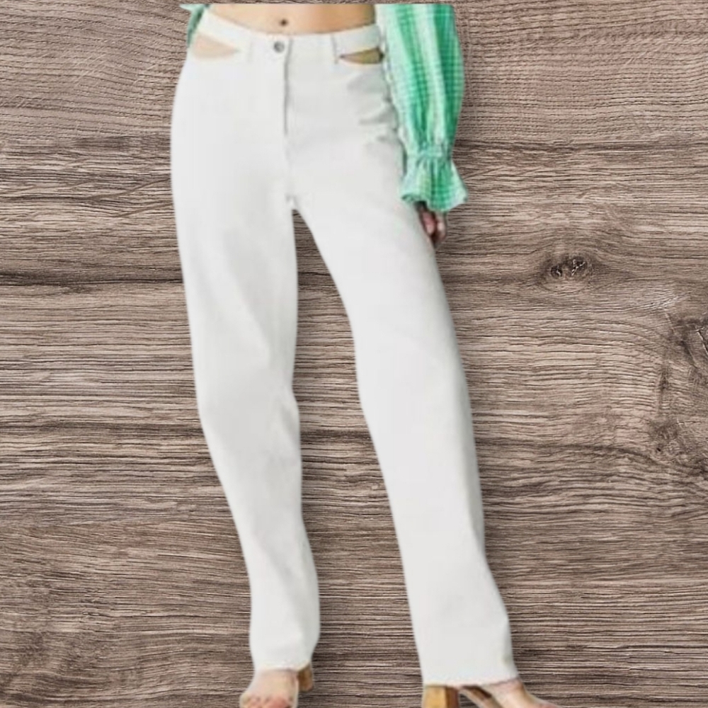 Women's Future Collective Alani Noelle White Cut Out Jeans Sz 10